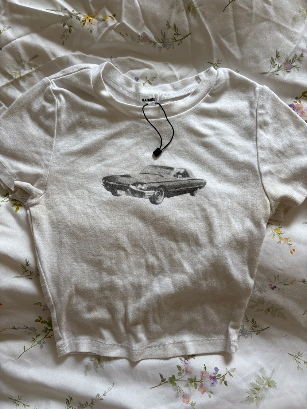 Garage White Graphic Tee with Vintage Car Print